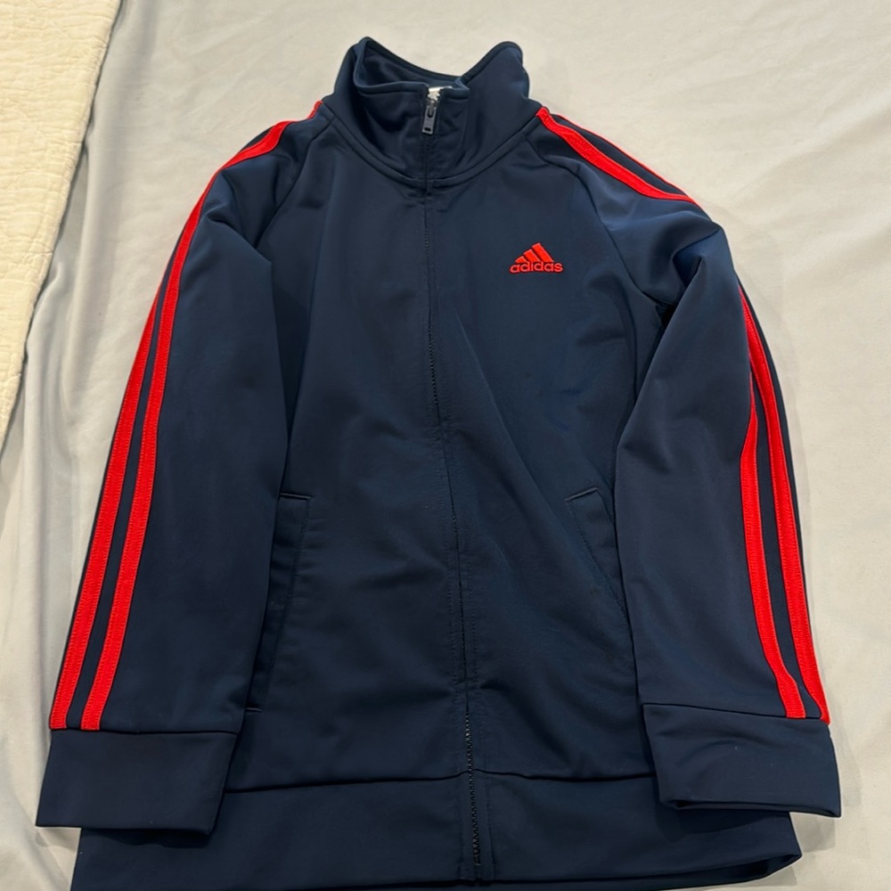 Kids Adidas zipper sweater. Used. Size 7. Red and Blue.